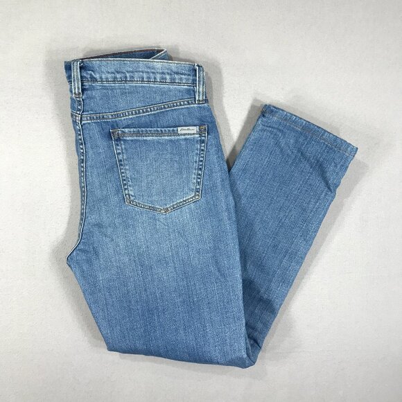 Eddie Bauer Jeans Womens 6P Blue Denim Boyfriend Flannel Lined Mid Rise Straight - Picture 1 of 13